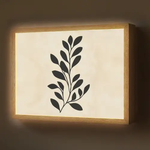 Minimalistisch - Tak - Bladeren - Zwart Light Box met batterij (Wandlamp) middel -z3d_website