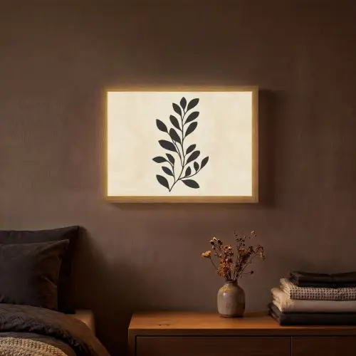 Minimalistisch - Tak - Bladeren - Zwart Light Box met batterij (Wandlamp) middel -sfeer4