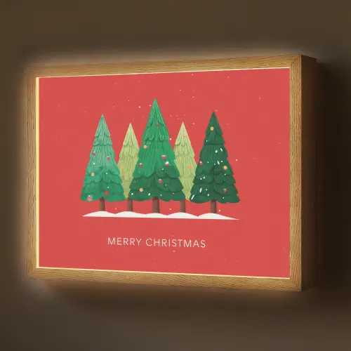 Minimalistisch - Kerstbomen - Rood - Sneeuw Light Box met batterij (Wandlamp) middel -z3d_website