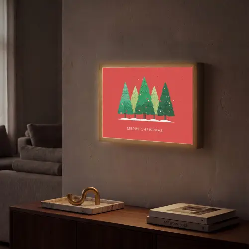 Minimalistisch - Kerstbomen - Rood - Sneeuw Light Box met batterij (Wandlamp) middel -sfeer1
