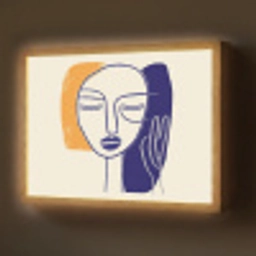 Minimalistisch - Gezicht - Hand - Oranje - Blauw Light Box met batterij (Wandlamp) middel -z3d_website