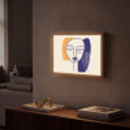 Minimalistisch - Gezicht - Hand - Oranje - Blauw Light Box met batterij (Wandlamp) middel -sfeer1
