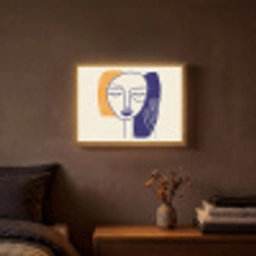 Minimalistisch - Gezicht - Hand - Oranje - Blauw Light Box met batterij (Wandlamp) middel -sfeer4