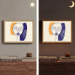 Minimalistisch - Gezicht - Hand - Oranje - Blauw Light Box met batterij (Wandlamp) middel -sfeer3