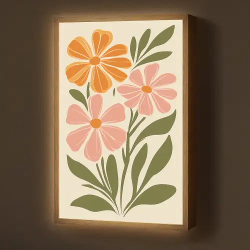 Minimalistisch - Bloemen - Bladeren - Roze Light Box met batterij (Wandlamp) middel -z3d_website