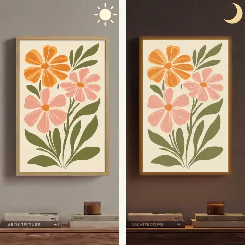 Minimalistisch - Bloemen - Bladeren - Roze Light Box met batterij (Wandlamp) middel -sfeer3