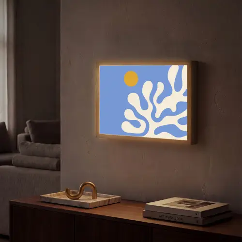 Minimalistisch - Organisch patroon - Blauw Light Box met batterij (Wandlamp) middel -sfeer1