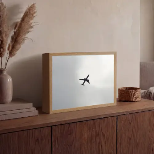 Minimalistisch - Silhouet - Zwart - Vliegtuig Light Box met batterij (Wandlamp) middel -sfeer2