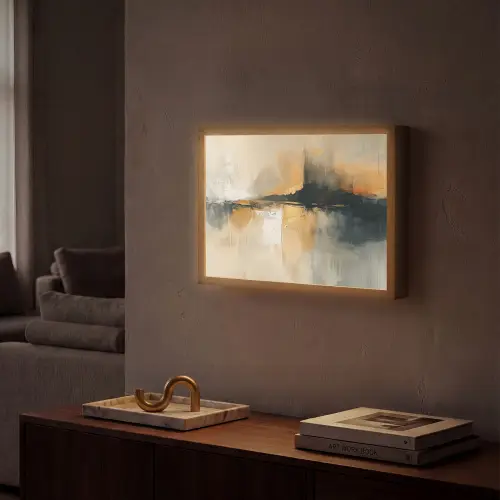Modern - Abstract - Goud - Zwart Light Box met batterij (Wandlamp) middel -sfeer1