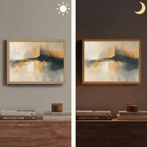 Modern - Abstract - Goud - Zwart Light Box met batterij (Wandlamp) middel -sfeer3