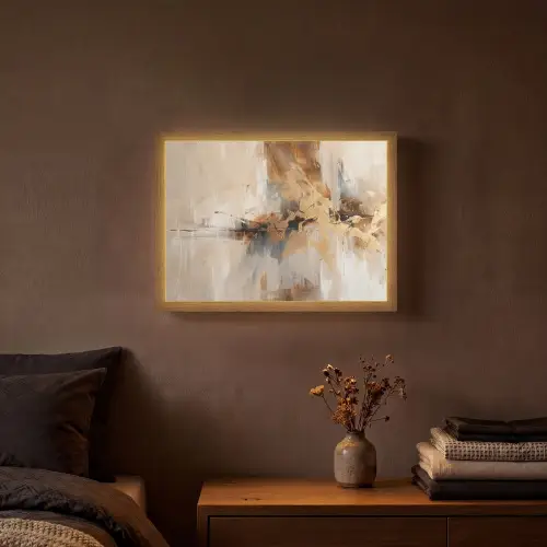 Modern - Bruin - Abstract - Beige Light Box met batterij (Wandlamp) middel -sfeer4