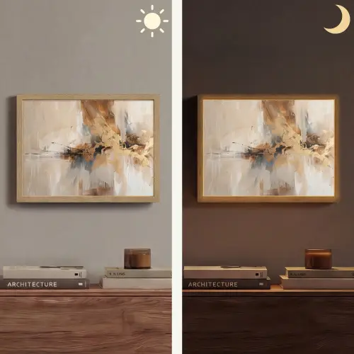 Modern - Bruin - Abstract - Beige Light Box met batterij (Wandlamp) middel -sfeer3