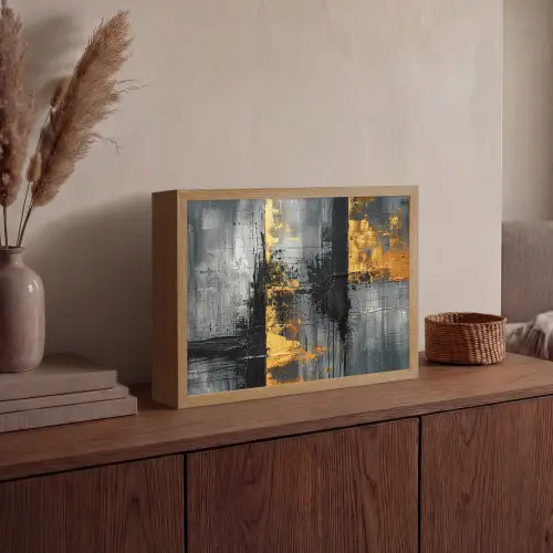 Modern - Goud - Grijs - Patroon Light Box met batterij (Wandlamp) middel -sfeer2