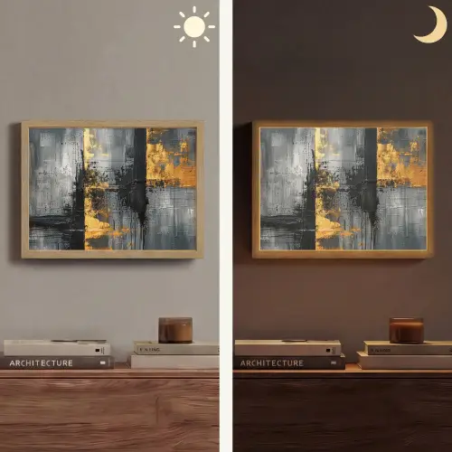 Modern - Goud - Grijs - Patroon Light Box met batterij (Wandlamp) middel -sfeer3