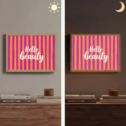 Modern - Hello - Oranje Light Box met batterij (Wandlamp) middel -sfeer3