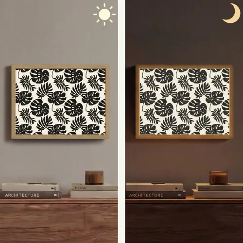 Modern - Monstera - Zwart Light Box met batterij (Wandlamp) middel 907 -sfeer3