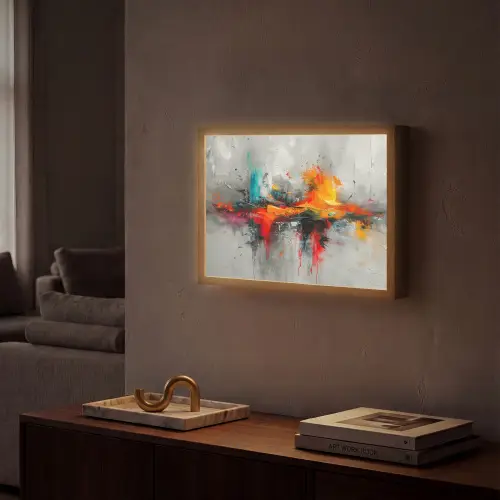 Modern - Oranje - Grijs - Kunst Light Box met batterij (Wandlamp) middel -sfeer1