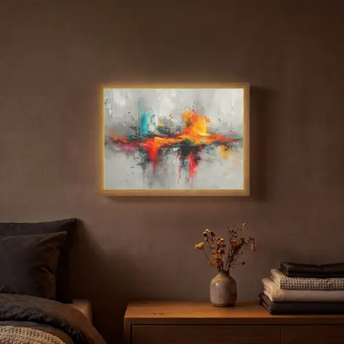Modern - Oranje - Grijs - Kunst Light Box met batterij (Wandlamp) middel -sfeer4