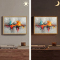 Modern - Oranje - Grijs - Kunst Light Box met batterij (Wandlamp) middel -sfeer3
