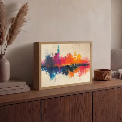 Modern - Verf - Kunst - Kleurrijk Light Box met batterij (Wandlamp) middel -sfeer2