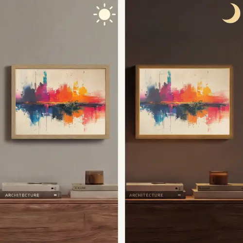 Modern - Verf - Kunst - Kleurrijk Light Box met batterij (Wandlamp) middel -sfeer3
