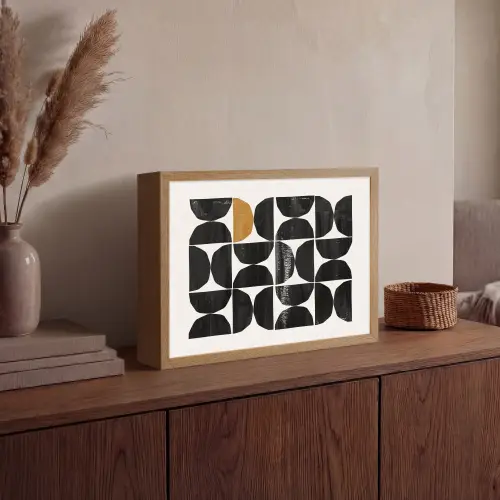 Modern - Halve cirkel - Goud - Zwart Light Box met batterij (Wandlamp) middel -sfeer2