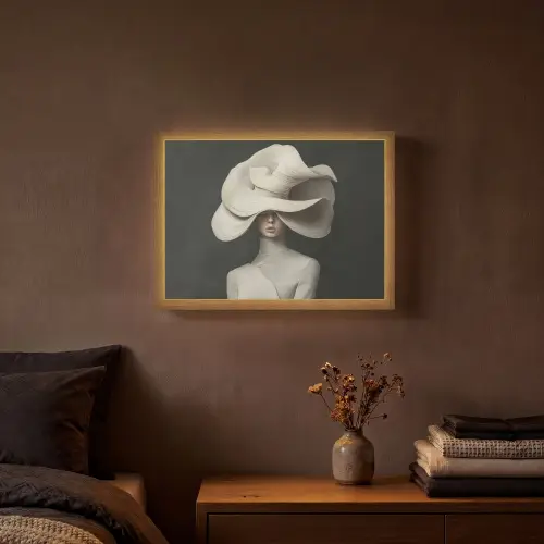 Modern - Vrouw - Hoed Light Box met batterij (Wandlamp) middel -sfeer4