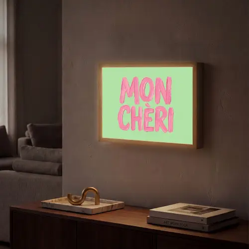 Mon cheri - Groen - Roze Light Box met batterij (Wandlamp) middel -sfeer1