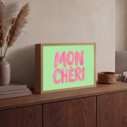 Mon cheri - Groen - Roze Light Box met batterij (Wandlamp) middel -sfeer2