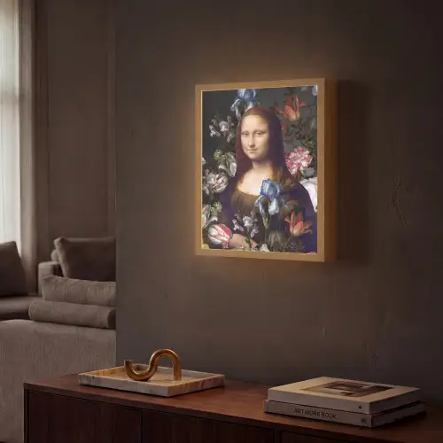Mona Lisa - Leonardo da Vinci - Bloemen Light Box met batterij (Wandlamp) middel -sfeer1