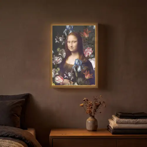 Mona Lisa - Leonardo da Vinci - Bloemen Light Box met batterij (Wandlamp) middel -sfeer4