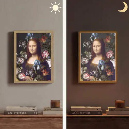 Mona Lisa - Leonardo da Vinci - Bloemen Light Box met batterij (Wandlamp) middel -sfeer3