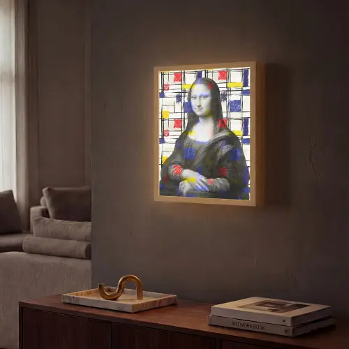 Mona Lisa - Mondriaan - Oude Meesters Light Box met batterij (Wandlamp) middel -sfeer1