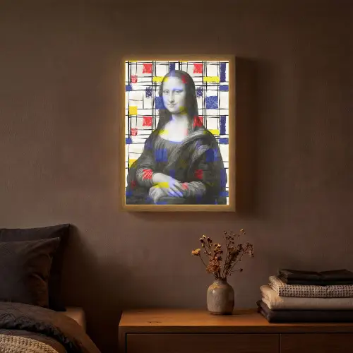 Mona Lisa - Mondriaan - Oude Meesters Light Box met batterij (Wandlamp) middel -sfeer4