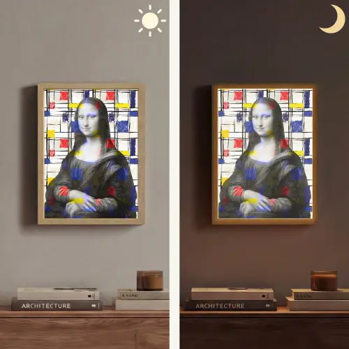 Mona Lisa - Mondriaan - Oude Meesters Light Box met batterij (Wandlamp) middel -sfeer3