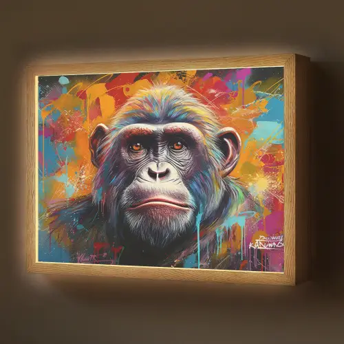 Aap - Gorilla - Graffiti - Dieren - Kleuren Light Box met batterij (Wandlamp) middel -z3d_website