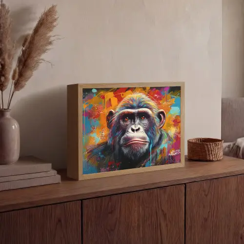 Aap - Gorilla - Graffiti - Dieren - Kleuren Light Box met batterij (Wandlamp) middel -sfeer2