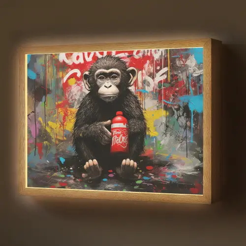 Aap - Graffiti - Dieren - Kunst - Flesje - Kleuren Light Box met batterij (Wandlamp) middel -z3d_website