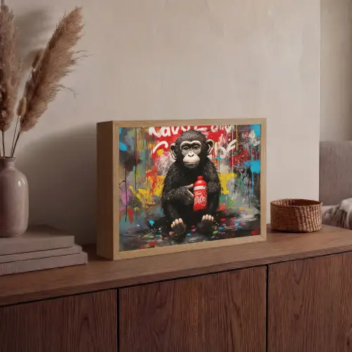 Aap - Graffiti - Dieren - Kunst - Flesje - Kleuren Light Box met batterij (Wandlamp) middel -sfeer2