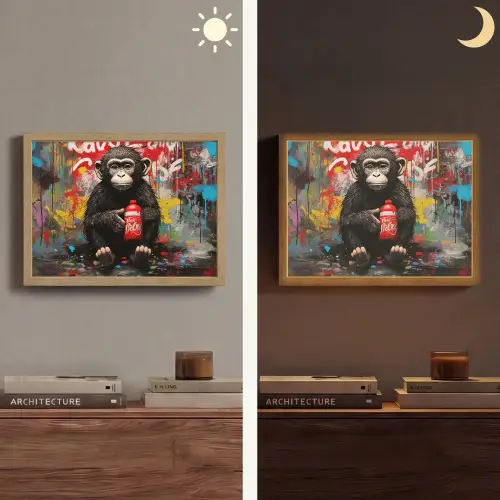 Aap - Graffiti - Dieren - Kunst - Flesje - Kleuren Light Box met batterij (Wandlamp) middel -sfeer3