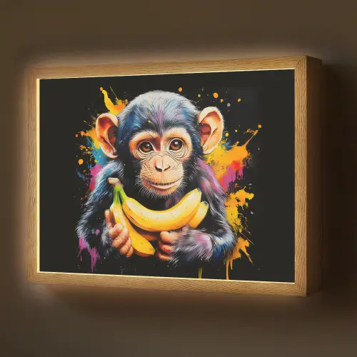Aap - Graffiti - Kleurrijk - Bananen - Modern Light Box met batterij (Wandlamp) middel -z3d_website