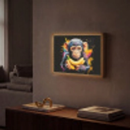 Aap - Graffiti - Kleurrijk - Bananen - Modern Light Box met batterij (Wandlamp) middel -sfeer1