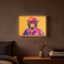 Aap - Kimono - Bloemen - Hoofdtooi Light Box met batterij (Wandlamp) middel -sfeer4