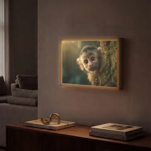 Aap - Boomstronk - Bruin Light Box met batterij (Wandlamp) middel -sfeer1