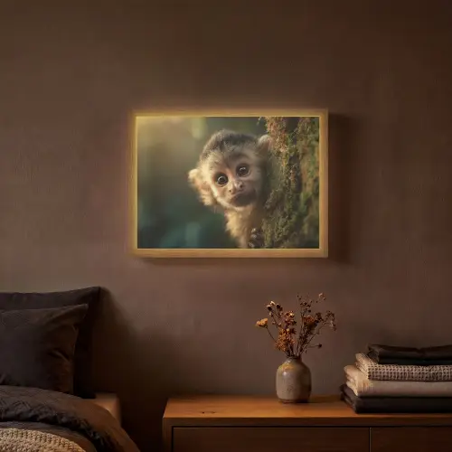 Aap - Boomstronk - Bruin Light Box met batterij (Wandlamp) middel -sfeer4