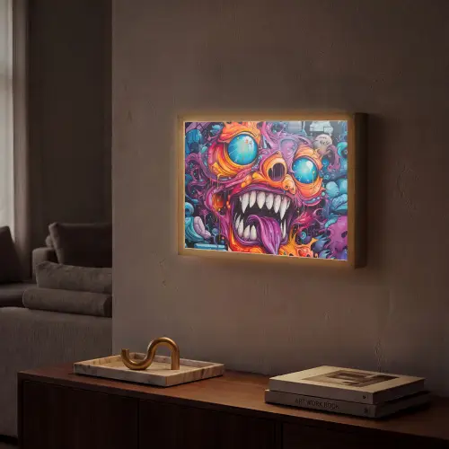 Monster - Graffiti - Kleuren - Oranje Light Box met batterij (Wandlamp) middel -sfeer1