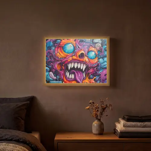 Monster - Graffiti - Kleuren - Oranje Light Box met batterij (Wandlamp) middel -sfeer4