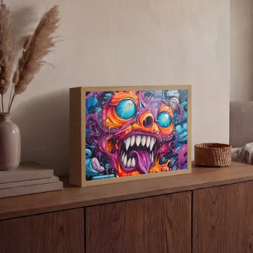 Monster - Graffiti - Kleuren - Oranje Light Box met batterij (Wandlamp) middel -sfeer2