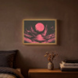 Maan - Felroze - Bergen - Rivier Light Box met batterij (Wandlamp) middel -sfeer4