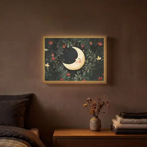 Maan - Bloemen - Nachthemel Light Box met batterij (Wandlamp) middel -sfeer4